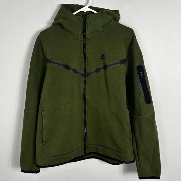 Nike Tech Fleece Windrunner Hoodie Jacket Olive Green Mens Large Full Zip Coat - Picture 2 of 16